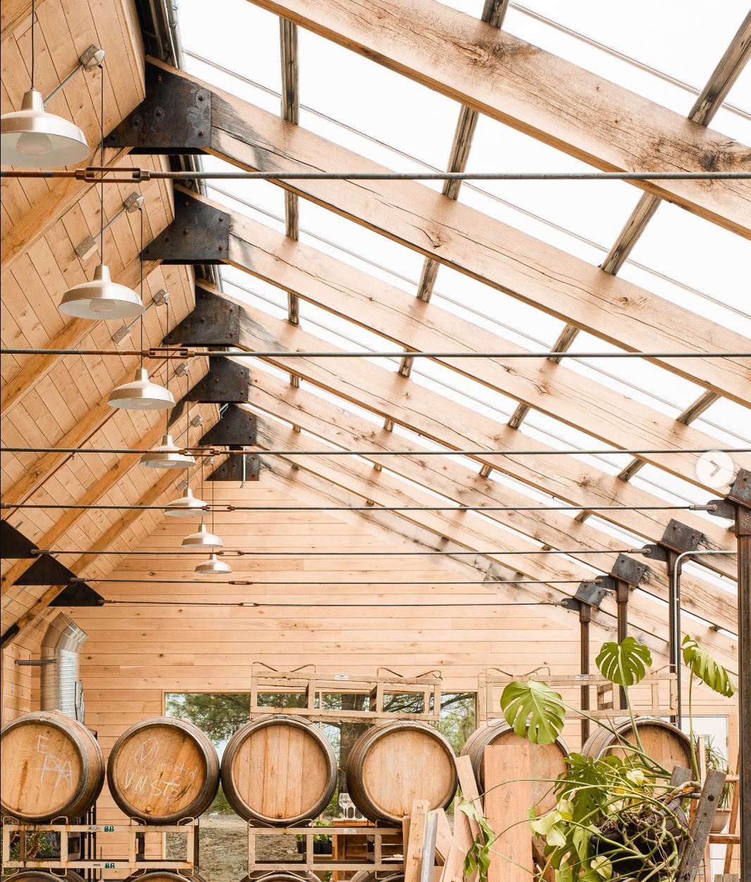 Inside the timber-framed barn at Stone Bend Farm
